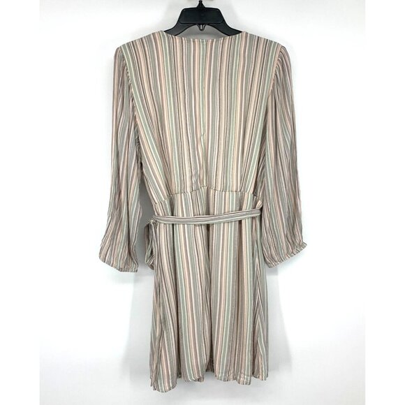 American Eagle Dress Stripe V Neck Wrap Button Down Tie Waist - Picture 9 of 11